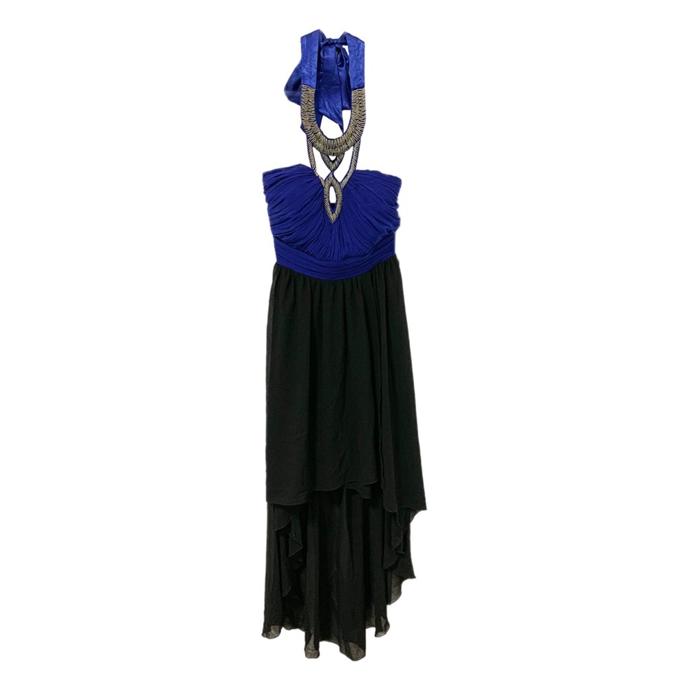 ❤️$10 add on. US 6 Blue Black Empress Waist Halter Top High Low